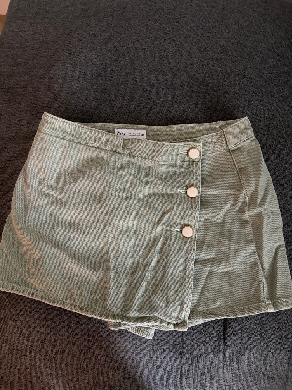 Zara Light Olive Button-Detail Mini Skirt